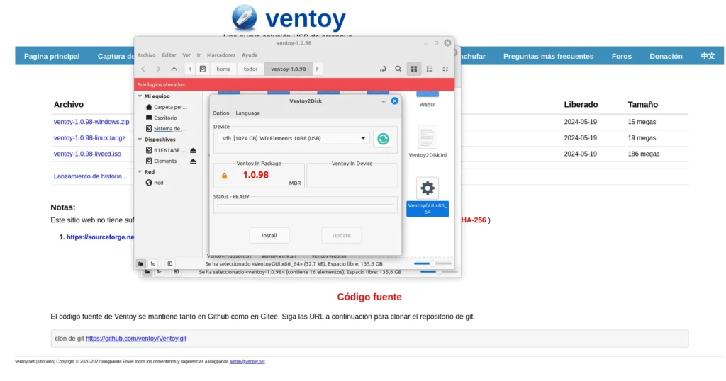 imagen de como hacer doble clic enel archivo que inicia Ventoy