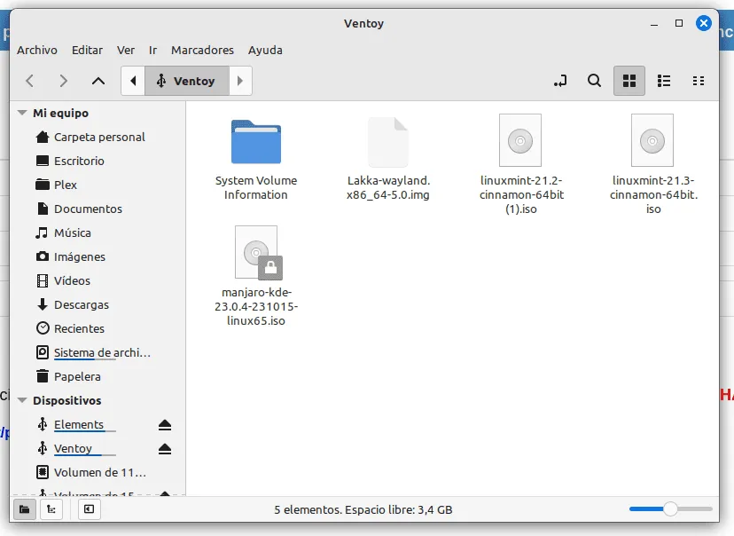 captura de pantalla de archivos dentro de ventoy