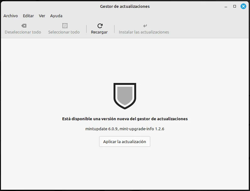 captura de pantalla de como actualizar linux mint de manera grafica