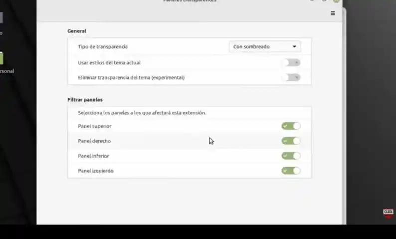 como configurar el panel transparente