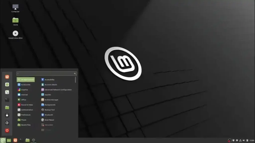 Menu principal de linux mint