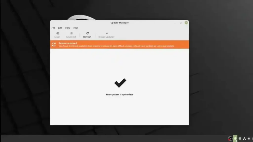 Pantalla de actualización de linux mint