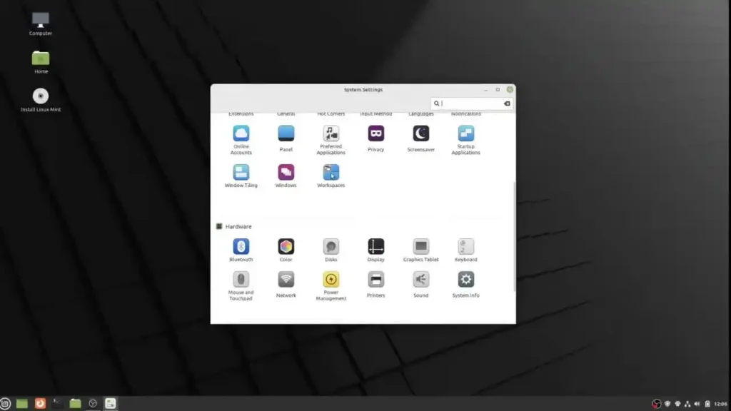 otra pantalla de ajustes de linux mint