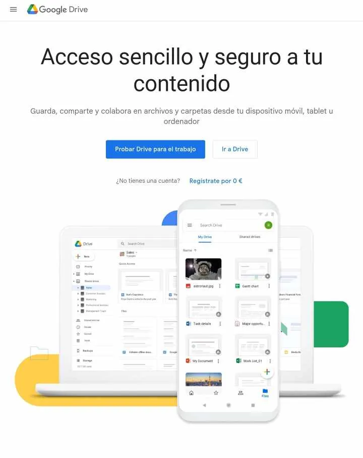 imagen de google drive y el acceso desde web y mobil