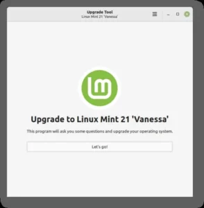 Pantalla de inicio del actualizador de linux mint