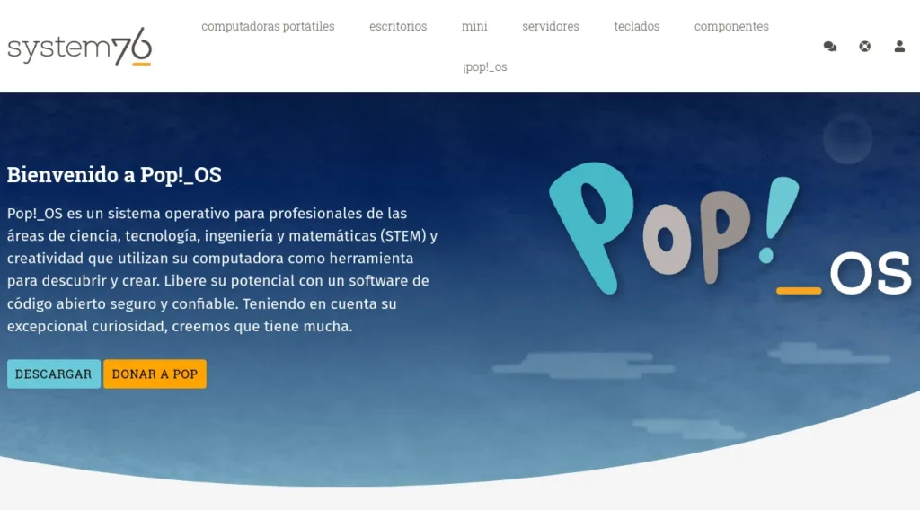 imagen de la pagina web de pop os