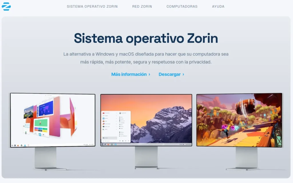 imagen de la pagina web de zorin os
