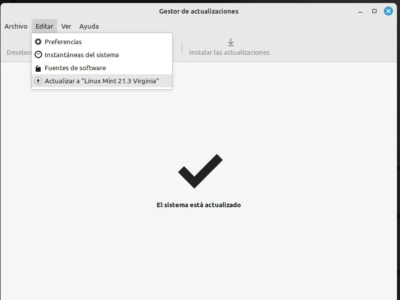 inicio de actualización de linux mint