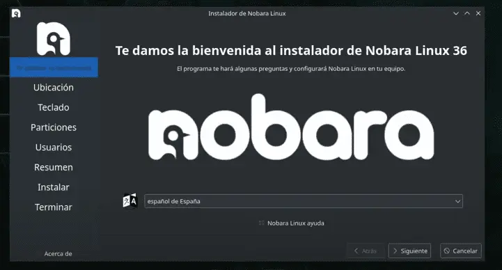 Paso uno de como instalar nobara linux