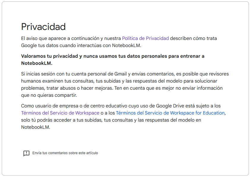 Politica de privacidad de notebooklm
